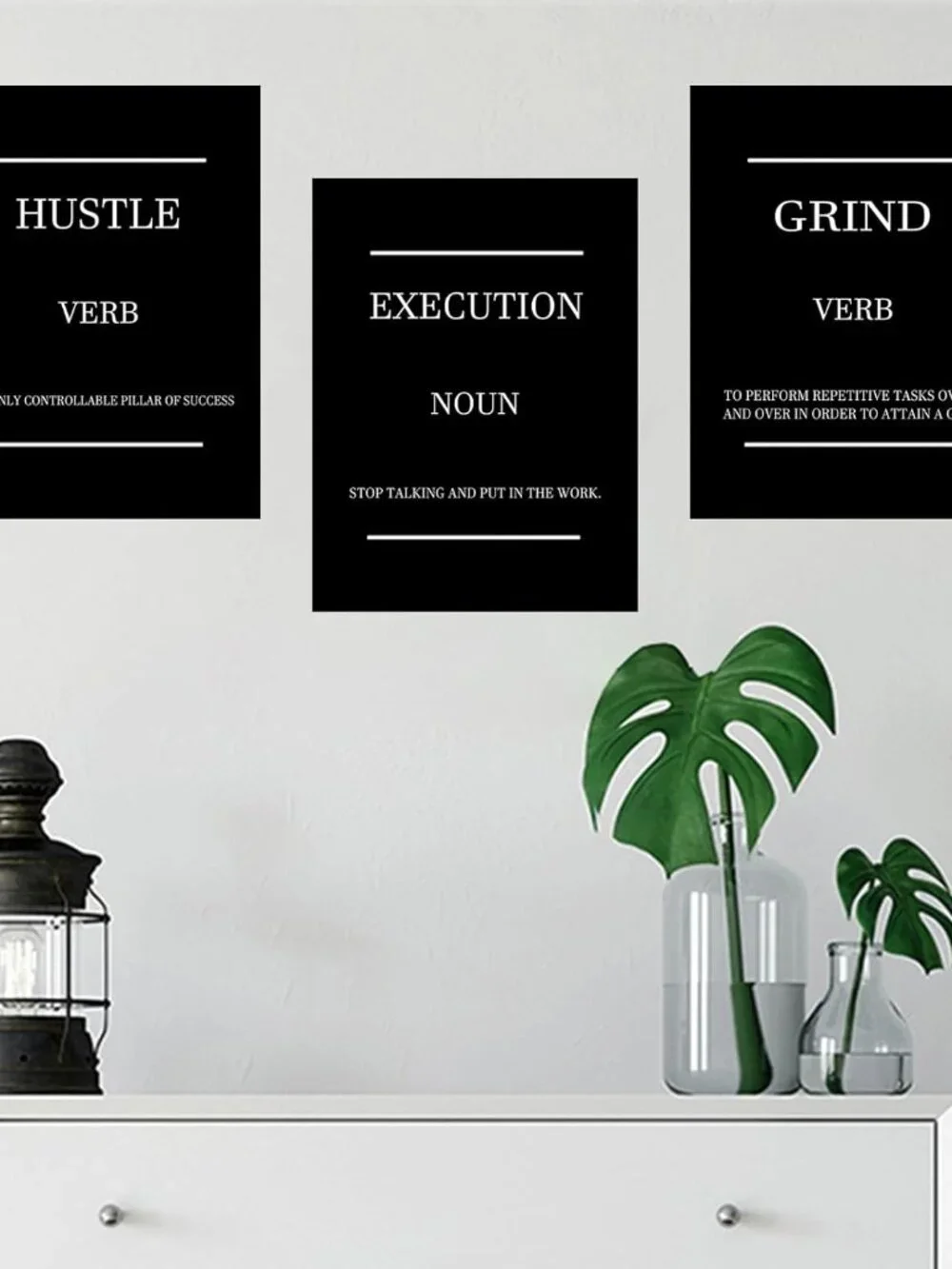 3 Piece Execution Hustle Grind Motivational Wall art 36x16 Inch